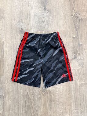 adidas Black Camo Athletic Shorts with Red Stripes